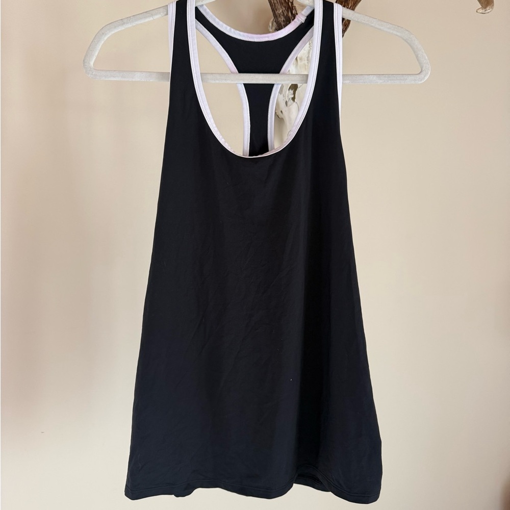 ALO Yoga Black Racerback Tank with White Trim Accents